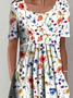 Blumen Print Kleid Gewebe Locker Kurzarm Luftig Urlaub Noracora