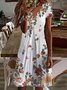 Blumen Print Kleid Kurzarm V-Ausschnitt Urlaub locker Stil Noracora