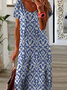 Böhmisch Ethnisch Geblümt Geometrisch Lässig Locker Rundhals Kurzarm Midi Stricken Kleid