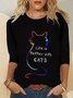 Leben Ist Besser Mit Katzen Langarm Rundhals Große Größen Print Shirts & Blusen T-Shirts