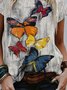 Schmetterling Muster T-Shirt lässige Rundhals Kurzarm Noracora