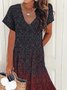 Lässig Ethnisch Kurzarm Weit Midikleid