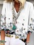Lässig Geblümt 3/4 Ärmel V-Ausschnitt Große Größen Print Shirts & Blusen