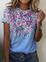 Geblümt Rundhals Lässig Kurzarm T-Shirt