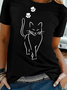 Katze Rundhals Kurzarm Lässig T-Shirt