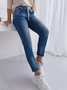 Lässig Unifarben Herbst Täglich Mittlere Taille Standard Denim Lang Jeans für Damen