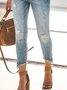 Lässig Unifarben Herbst Normal Mikroelastizität Regelmäßige Passform Glatt Hosen Denim Regelmäßig Größe Jeans für Damen