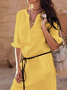 Damen SommerKleid mit Stehkragen Halbarm Taschen Unifarben