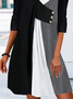 Damen Lässig Unifarben Herbst V-Ausschnitt Mikroelastizität Täglich Jersey Midi Langarm Kleider