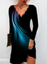 Lässig Abstrakt Herbst V-Ausschnitt Mikroelastizität Langarm H-Linie Regelmäßig Regelmäßig Größe Kleider für Damen