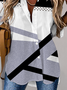 Geometrisch Lässig Herbst Weit Polyesterfaser Bestseller H-Linie Regelmäßig Hemdkragen Bluse für Damen