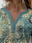 Damen Retro Abstrakt Herbst Mikroelastizität Täglich Jersey Langarm Gekerbt H-Linie T-Shirt