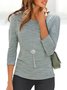 Lässig Unifarben Herbst Leicht Mikroelastizität Täglich 3/4 Ärmel Regelmäßig Regelmäßig Größe T-Shirt für Damen