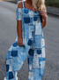 Geometrisch Lässig Sommer Karree Normal Leicht Täglich Polyesterfaser H-Linie Jumpsuit für Damen