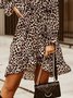 Lässig Leopard Herbst Leicht Täglich Weit T-Shirt Kleid A-Linien Kleider für Damen