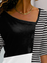 Jersey Weit Farbblock 3/4 Ärmel T-Shirt