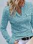 Lässig Geometrisch Print Weit Jersey V-Kragen Langarm Blusen & Shirts