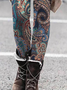 Retro Ethnisch Warm Geblümt Jersey Fest Thermo Sportleggings