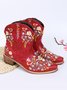Damen Retro Ethnisch Blumenstickerei Spitz Blockabsatz Niedrig Stiefelette