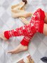 Weihnachten Elch Schneeflocke Muster Hand gehäkelt Jacquard Rot Strümpfe Overknee-Socken festlich Party Matching