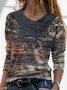 Abstrakt Print Shirt Ausschnitt mit Knopf Langarm Jersey Noracora