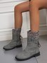 Wolle Patchwork Nieten Warm Zurück Spitze-oben Retro Lässig Stiefelette