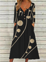 Lässig Geknöpft Rundhals Geometrisch Kleid