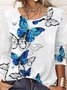 Lässig Rundhals Schmetterling T-Shirt