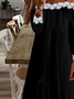 Jersey Weit Farbblock Lässig Patchwork Spitze Kleid