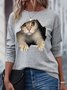 Katze Grafik Süß Lustig Tier Print Rundhals T-Shirt