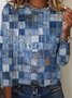 Farbblock Shirt Jersey Abstrakt lässig Rundhals Langarm Noracora