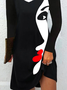 Gesicht Lässig Schulterfrei Tunika Kleid