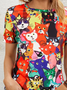 Lässig Katze Print Jersey Rundhals T-Shirt