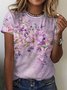 Geblümt T-Shirt Rundhals Lässig Jersey H-Line Noracora