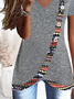 Jersey Ethnisch Print V-Ausschnitt Lässig T-Shirt