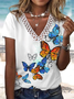 Jersey Schmetterling Lässig Spitze T-Shirt