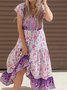 Urlaub Geblümt V-Ausschnitt Kleid
