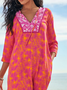 Weit V-Ausschnitt Cashew Blumen Print Urlaub Kleid