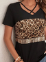 Leopard Print Lässig Kreuzhals T-Shirt
