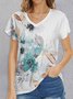 Jersey Blau Geblümt Weit Lässig T-Shirt