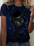 Weit Katze Lässig Rundhals T-Shirt