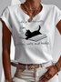 Katzen Muster T-Shirt Jersey Rundhals Lässiger Stil Noracora