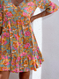 Lässig Weit Rot Geblümt Tunika Kleid
