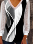 Abstrakt Print Shirt Hohl-Design Jersey Langarm Noracora