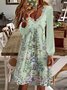 Weit V-Ausschnitt Lässig Blumenmuster Patchwork Spitze Kleid