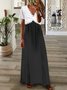 V-Ausschnitt Patchwork Spitze Jersey Lässig Farbblock Lang Kleid