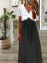 V-Ausschnitt Patchwork Spitze Jersey Lässig Farbblock Lang Kleid