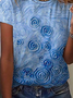 Blau Geblümt Lässig Rundhals T-Shirt
