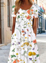 Blumenmuster Midi-Kleid Jersey Rundhals Kurzarm lässiger Stil Noracora 