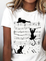 Jersey Lässig Katze Print Rundhals T-Shirt